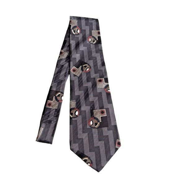 Men's Neck Tie Zylos George Machado Gray & Black  100% Italian Silk 4" x 57" - Picture 1 of 5